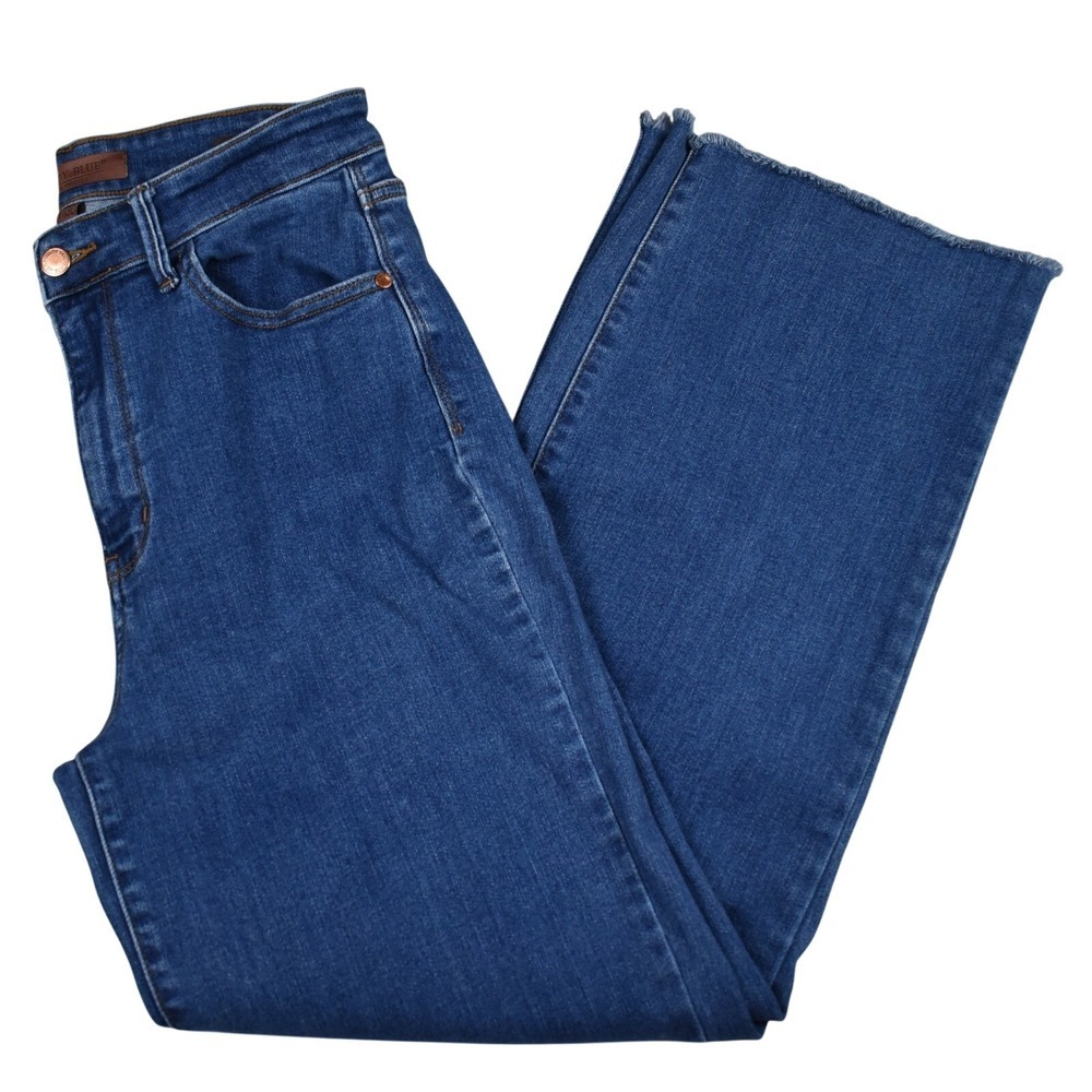 Judy Blue Wide Leg Jeans Women's 11/30 High Waist Medium Wash Fray Hem Denim